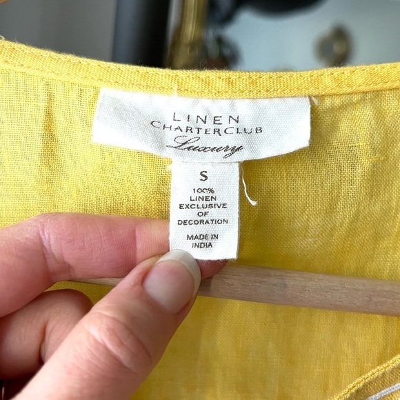 Charter Club Linen Luxury Yellow Bejeweled 100% Linen Tunic Top - Size S - Picture 6 of 10